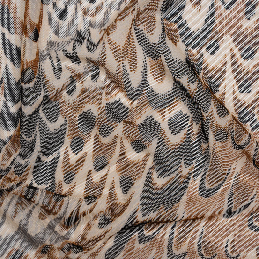 Polyester Stretch Mesh - Brown, Black and Cream Turkey Feathers - Designer Deadstock Polyester Stretch Mesh - Brown, Black and Cream Turkey Feathers - Designer Deadstock