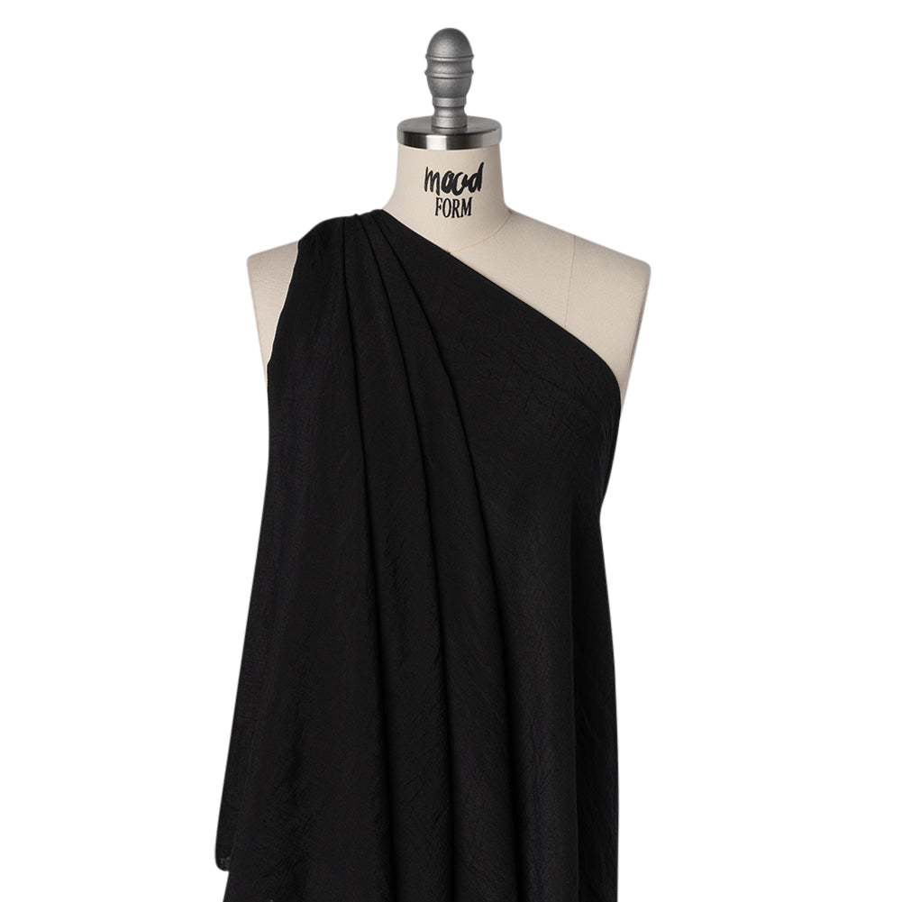 Textured Polyester and Rayon Gauzy Woven - Black - Designer Deadstock Textured Polyester and Rayon Gauzy Woven - Black - Designer Deadstock