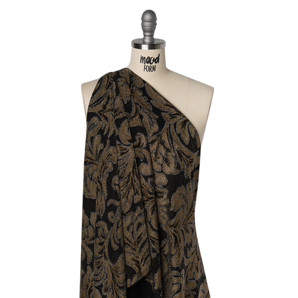 Metallic Nylon Knit - Black, Gold and Silver Floral - Designer Deadstock Metallic Nylon Knit - Black, Gold and Silver Floral - Designer Deadstock