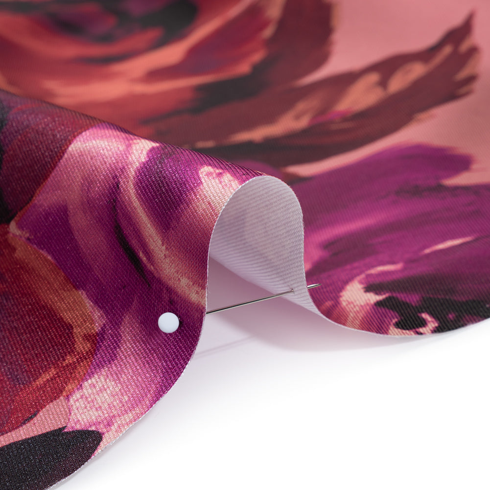 Polyester Mikado Print - Pink, Red and Plum Painterly Florals - Designer Deadstock Polyester Mikado Print - Pink, Red and Plum Painterly Florals - Designer Deadstock
