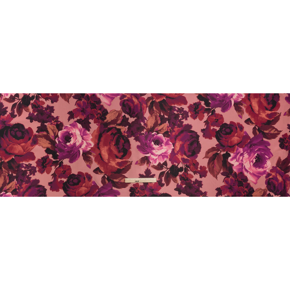 Polyester Mikado Print - Pink, Red and Plum Painterly Florals - Designer Deadstock Polyester Mikado Print - Pink, Red and Plum Painterly Florals - Designer Deadstock
