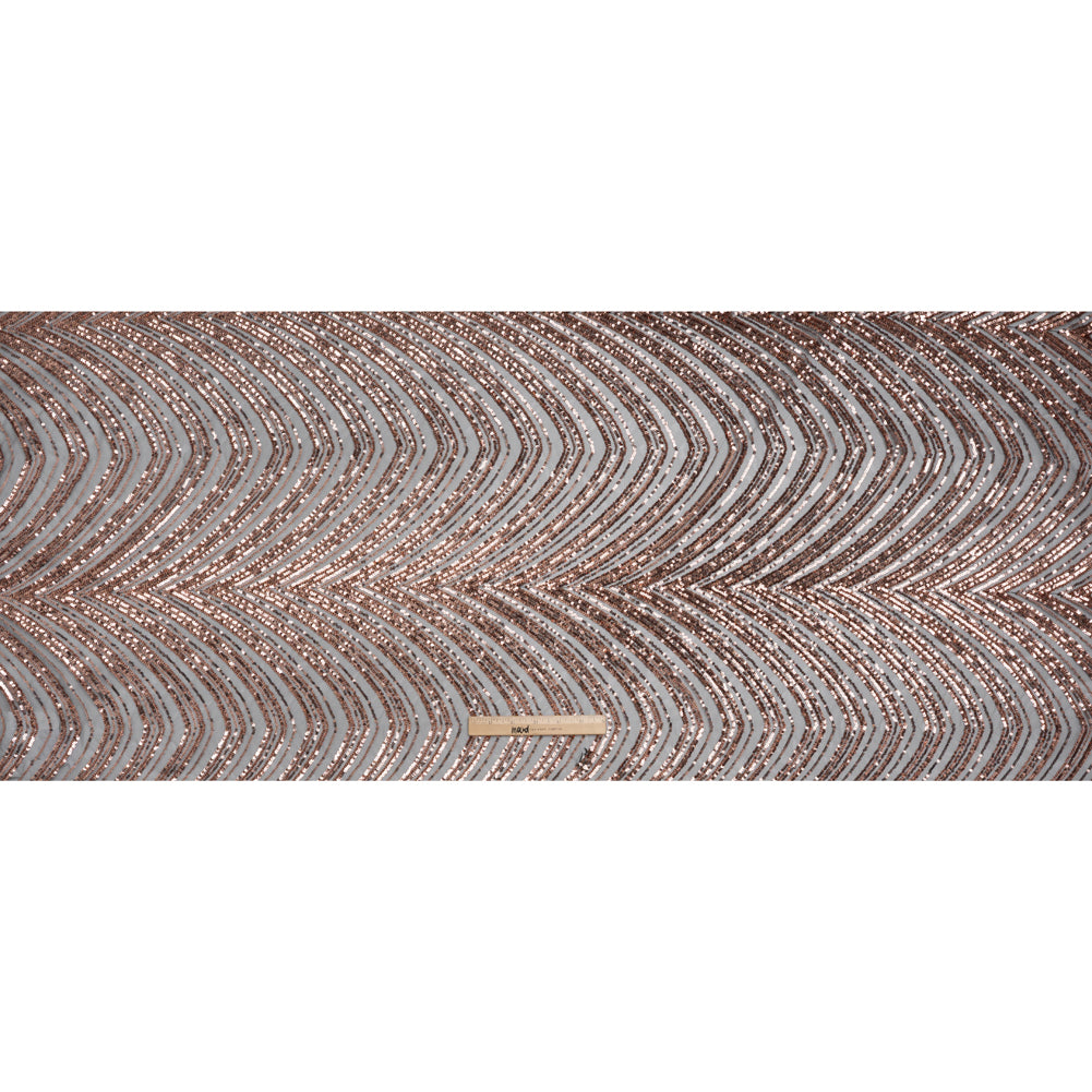 Sequined Polyester Tulle - Rose Gold Art Deco Arches on Black - Designer Deadstock - Full Sequined Polyester Tulle - Rose Gold Art Deco Arches on Black - Designer Deadstock - Full