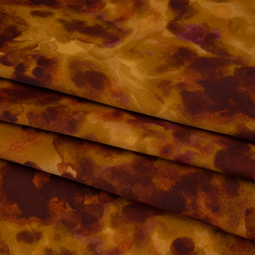 Stretch Polyester Crepe Back Satin - Burgundy and Gold Floral Impressions - Designer Deadstock Stretch Polyester Crepe Back Satin - Burgundy and Gold Floral Impressions - Designer Deadstock