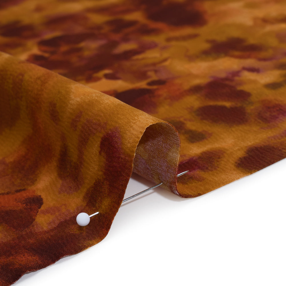 Stretch Polyester Crepe Back Satin - Burgundy and Gold Floral Impressions - Designer Deadstock Stretch Polyester Crepe Back Satin - Burgundy and Gold Floral Impressions - Designer Deadstock