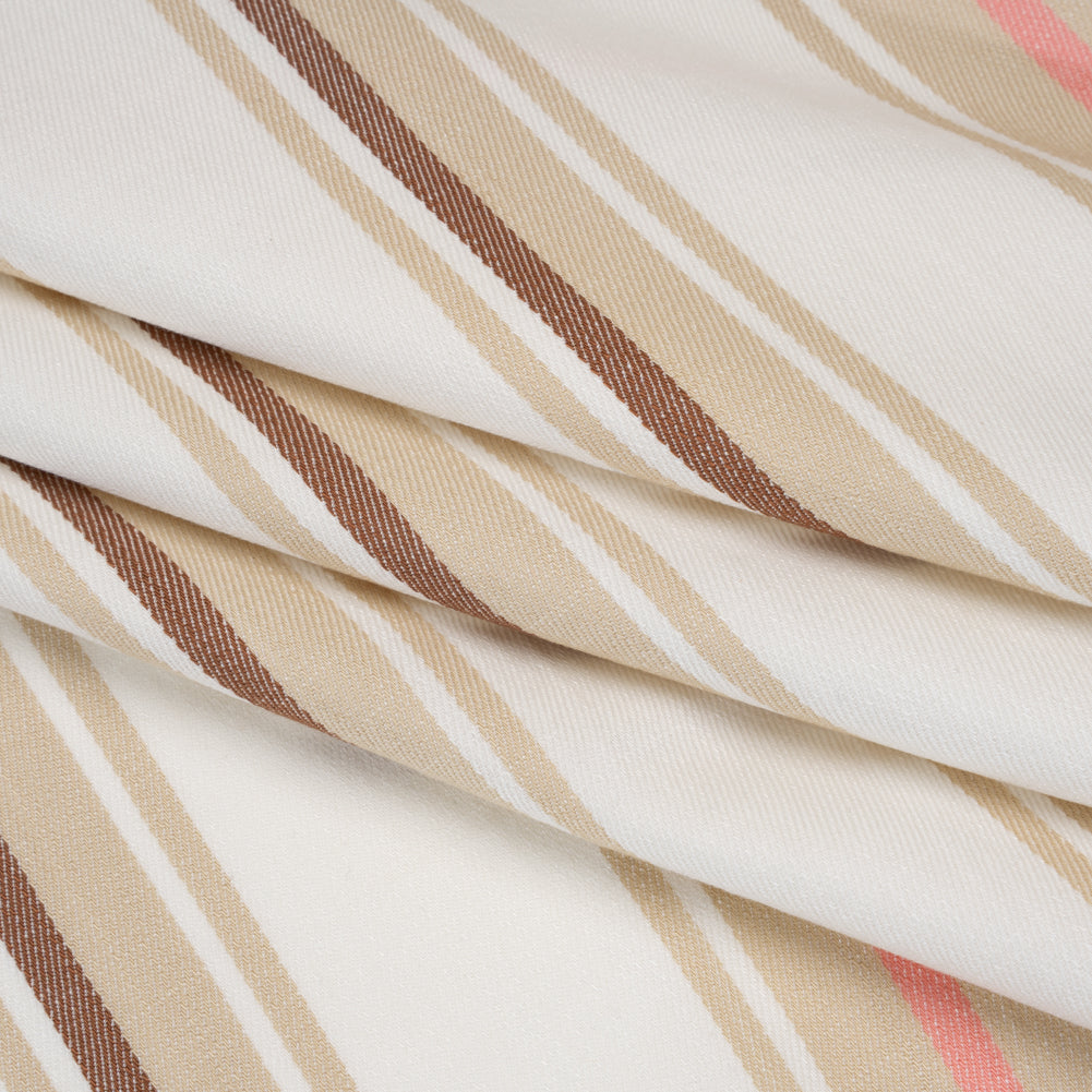 Stretch Lyocell Twill - Cream, Beige and Pink Stripes - Designer Deadstock Stretch Lyocell Twill - Cream, Beige and Pink Stripes - Designer Deadstock