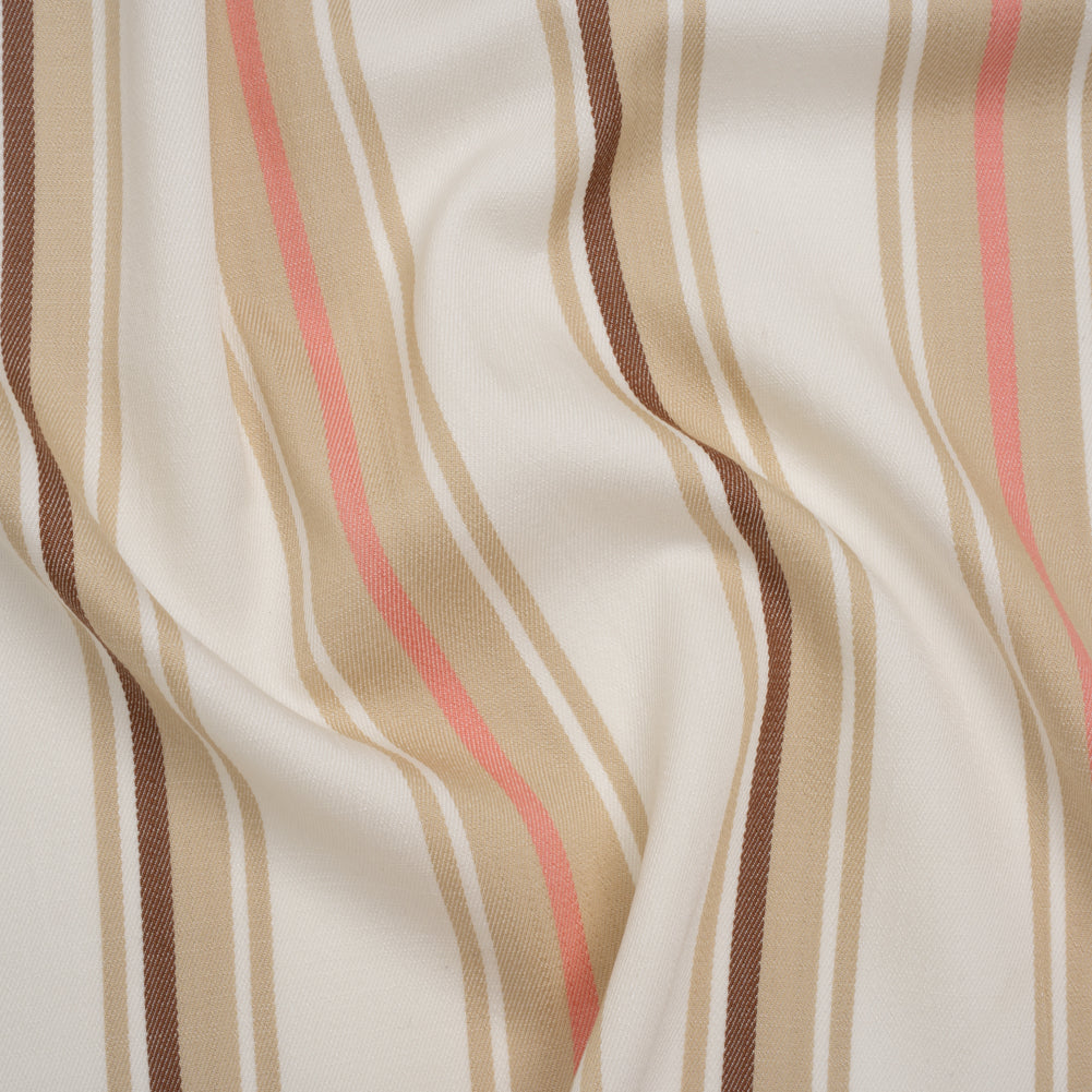 Stretch Lyocell Twill - Cream, Beige and Pink Stripes - Designer Deadstock Stretch Lyocell Twill - Cream, Beige and Pink Stripes - Designer Deadstock