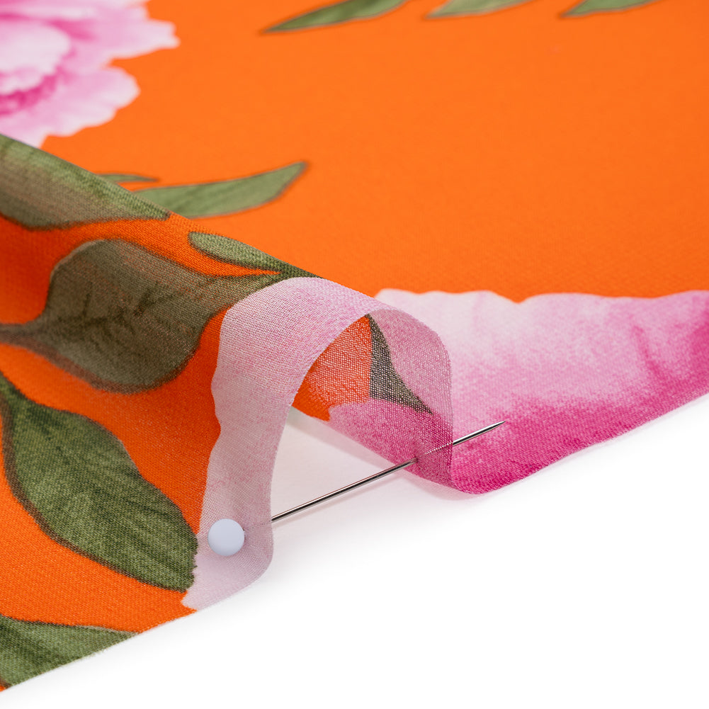 Polyester Chiffon Print - Pink and Orange Floral - Designer Deadstock Polyester Chiffon Print - Pink and Orange Floral - Designer Deadstock