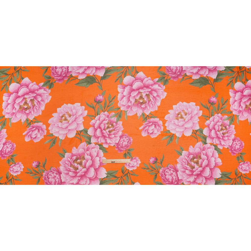 Polyester Chiffon Print - Pink and Orange Floral - Designer Deadstock Polyester Chiffon Print - Pink and Orange Floral - Designer Deadstock