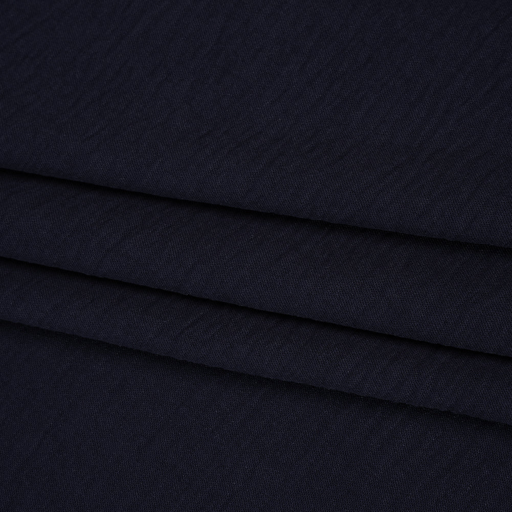 Crinkled Polyester Crepe - Navy Blue - Designer Deadstock Crinkled Polyester Crepe - Navy Blue - Designer Deadstock