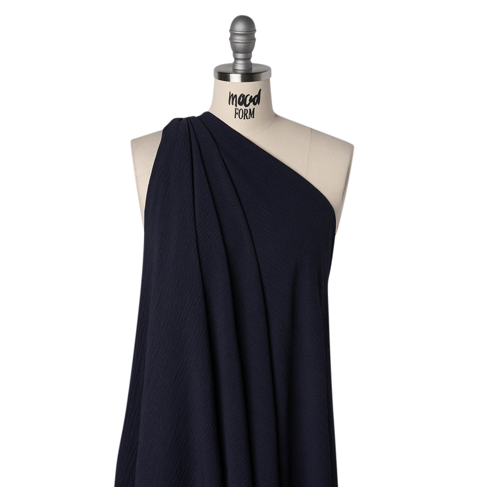 Crinkled Polyester Crepe - Navy Blue - Designer Deadstock Crinkled Polyester Crepe - Navy Blue - Designer Deadstock