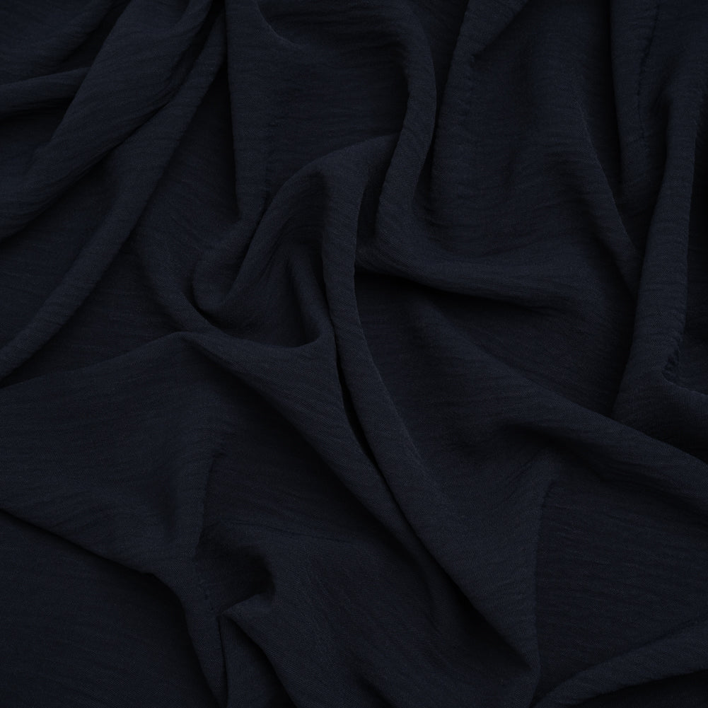 Crinkled Polyester Crepe - Navy Blue - Designer Deadstock Crinkled Polyester Crepe - Navy Blue - Designer Deadstock
