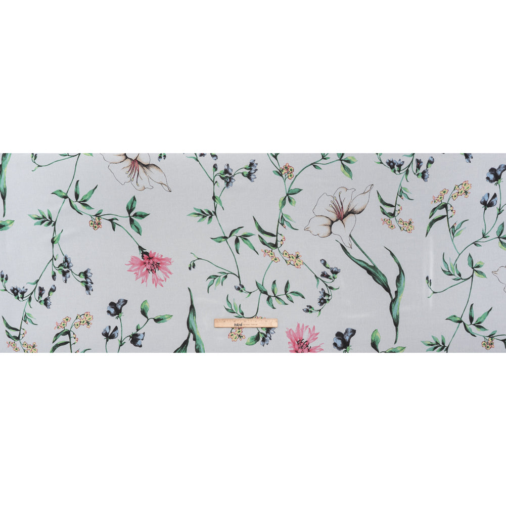 Polyester Chiffon Print - White, Green and Pink Delicate Florals - Designer Deadstock Polyester Chiffon Print - White, Green and Pink Delicate Florals - Designer Deadstock