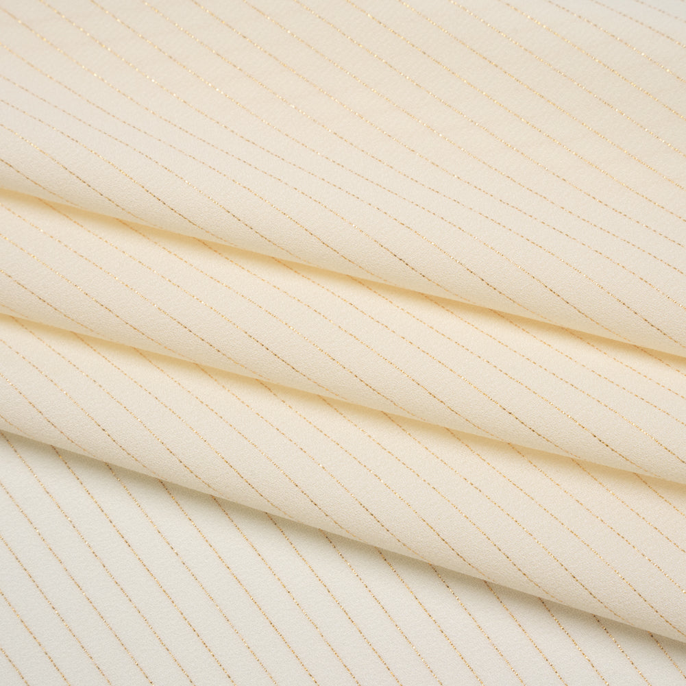 Crepe-Like Polyester Woven with Metallic Gold Pinstripes - Antique White - Designer Deadstock Crepe-Like Polyester Woven with Metallic Gold Pinstripes - Antique White - Designer Deadstock
