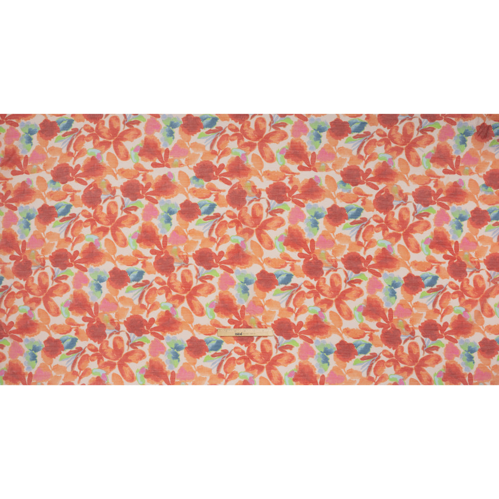 Textured Gauzy Rayon and Polyester Woven Print - Coral, Creamsicle and Lime Painterly Floral - Designer Deadstock Textured Gauzy Rayon and Polyester Woven Print - Coral, Creamsicle and Lime Painterly Floral - Designer Deadstock