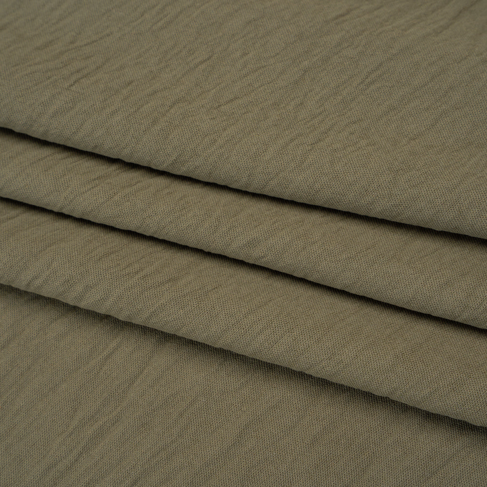 Crinkled Stretch Polyester Woven - Dusty Olive Green - Designer Deadstock Folded Crinkled Stretch Polyester Woven - Dusty Olive Green - Designer Deadstock Folded