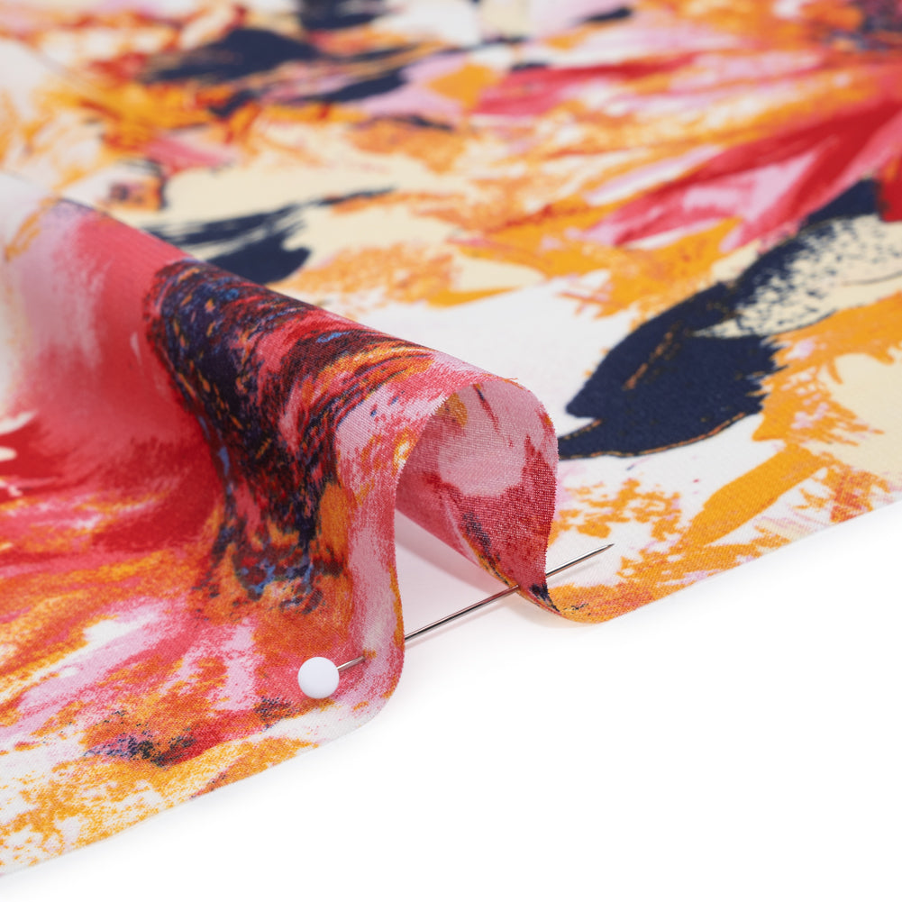 Polyester Chiffon Print - Goldenrod, Pink and Navy Painterly Florals - Designer Deadstock Detail Polyester Chiffon Print - Goldenrod, Pink and Navy Painterly Florals - Designer Deadstock Detail