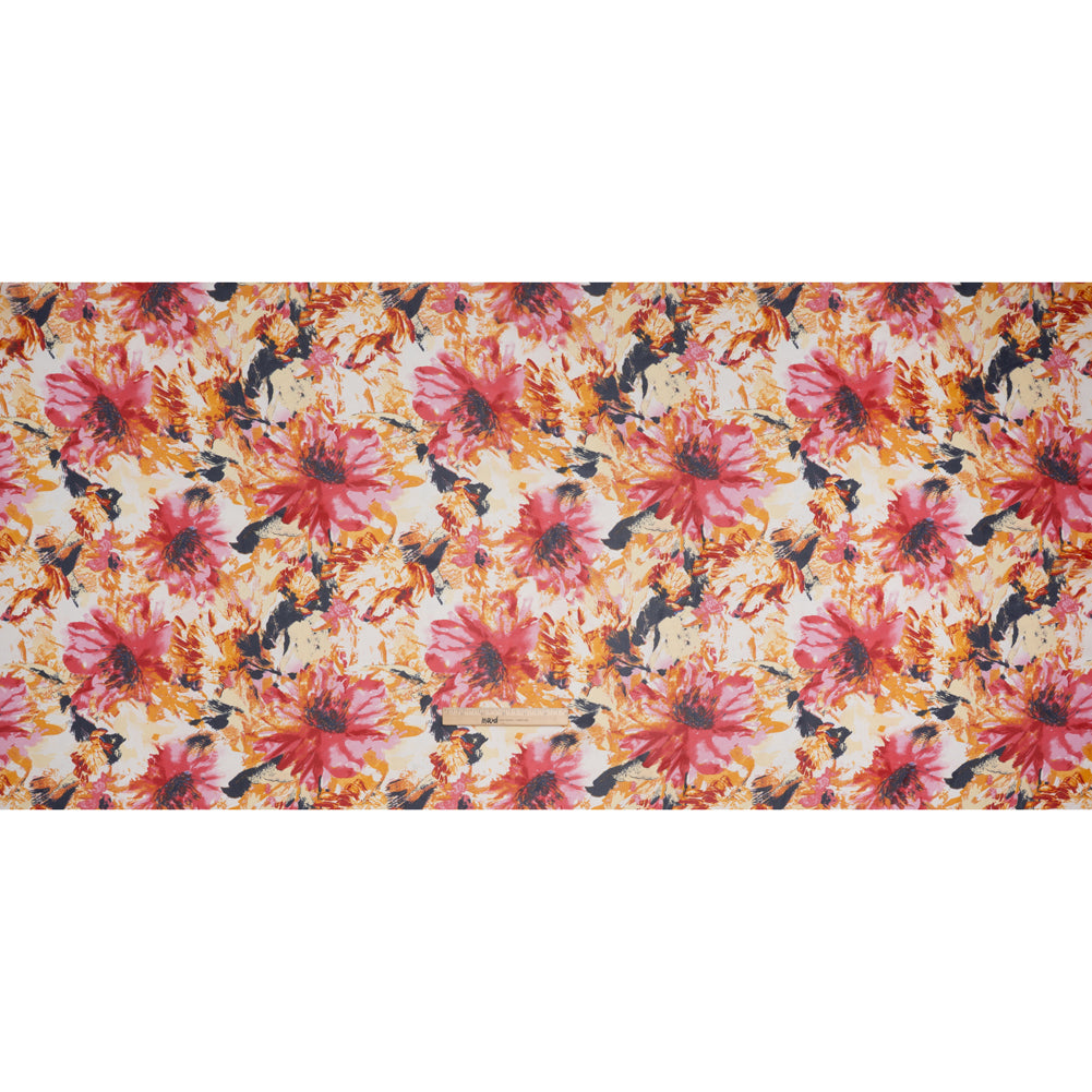 Polyester Chiffon Print - Goldenrod, Pink and Navy Painterly Florals - Designer Deadstock - Full Polyester Chiffon Print - Goldenrod, Pink and Navy Painterly Florals - Designer Deadstock - Full