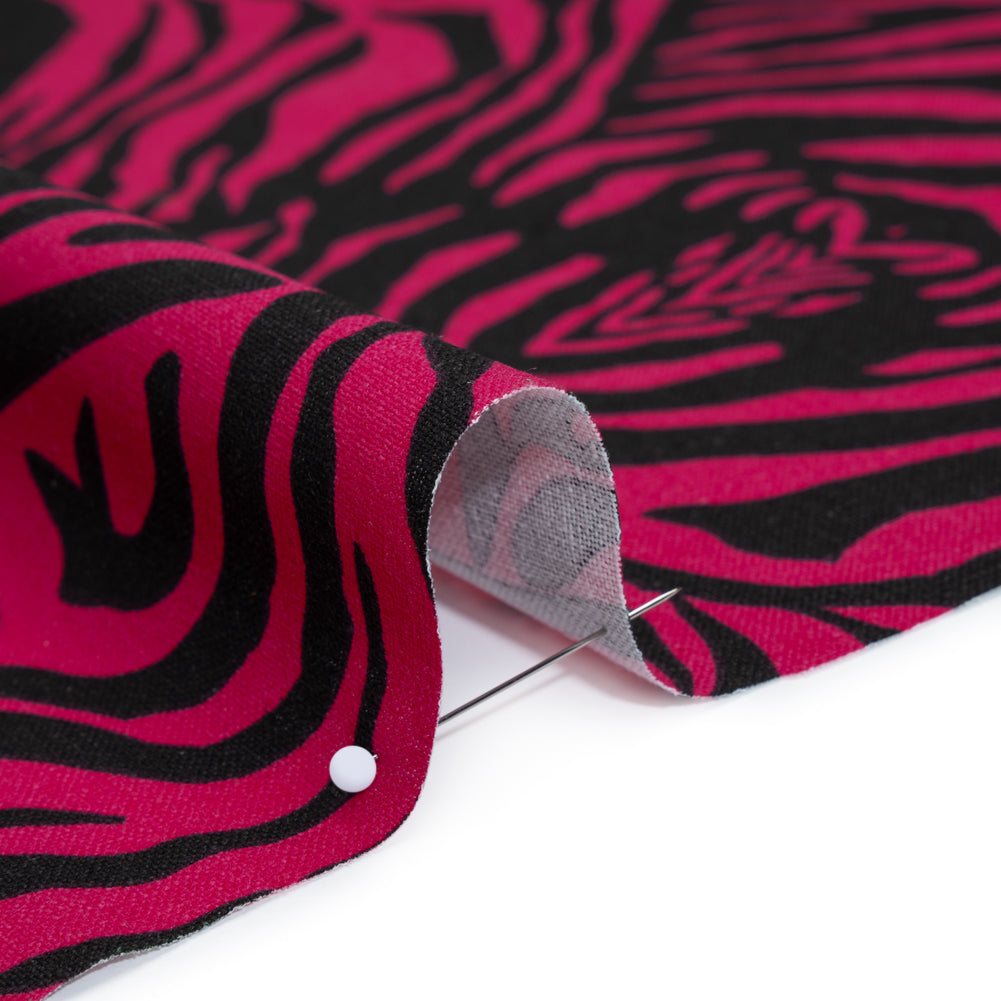 Polyester and Linen Canvas Print - Fuchsia and Black Tiger Stripes - Designer Deadstock Detail Polyester and Linen Canvas Print - Fuchsia and Black Tiger Stripes - Designer Deadstock Detail