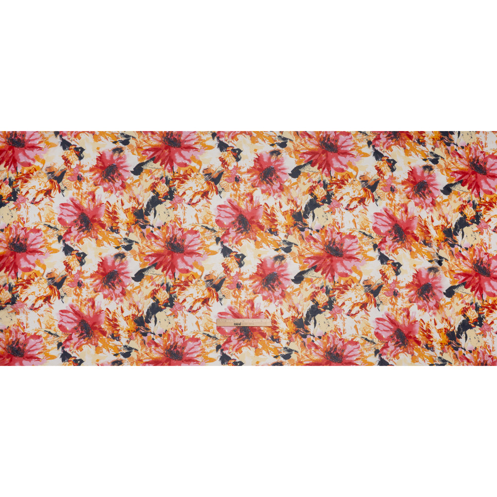 Polyester Chiffon Print - Pink, Red and Yellow Floral - Designer Deadstock Polyester Chiffon Print - Pink, Red and Yellow Floral - Designer Deadstock