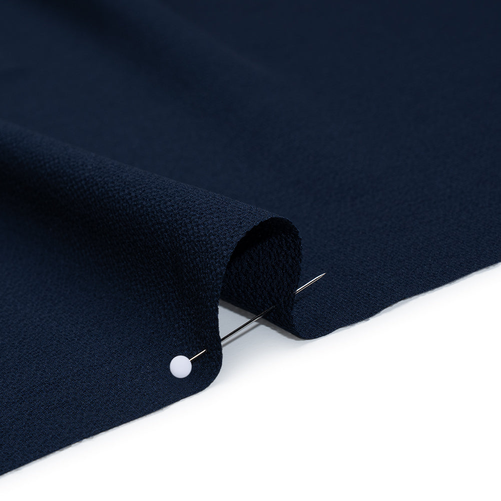Stretch Puckered Polyester Crepe - Navy - Designer Deadstock Stretch Puckered Polyester Crepe - Navy - Designer Deadstock