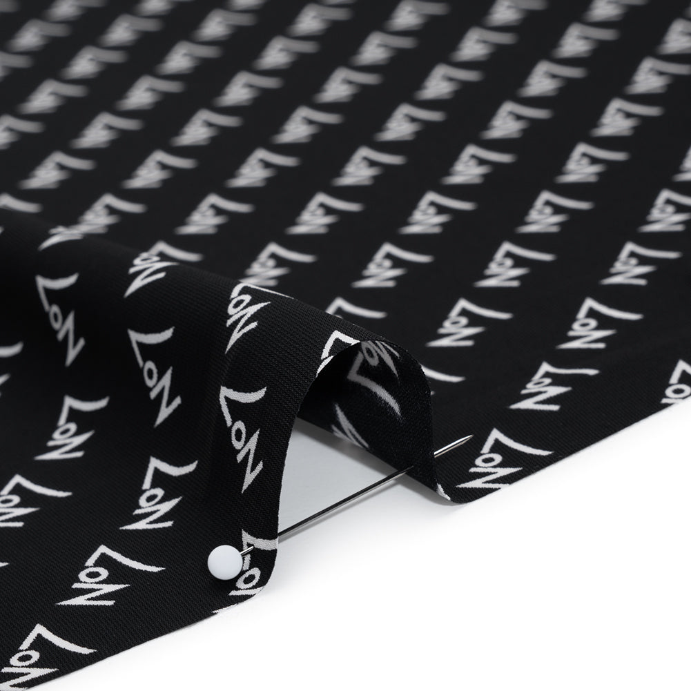 Polyester Woven Lining - Black and White No7 Typography Print - Designer Deadstock Polyester Woven Lining - Black and White No7 Typography Print - Designer Deadstock