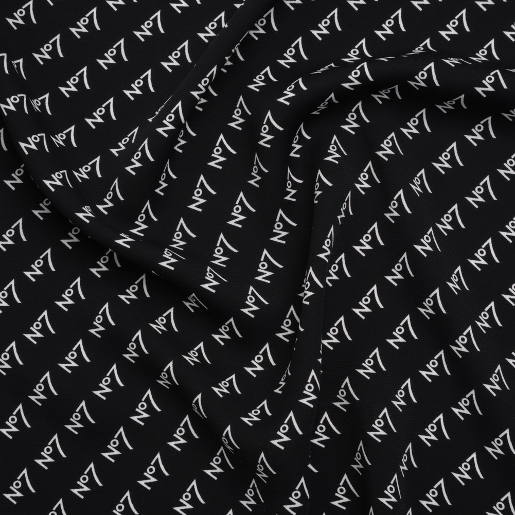 Polyester Woven Lining - Black and White No7 Typography Print - Designer Deadstock Polyester Woven Lining - Black and White No7 Typography Print - Designer Deadstock