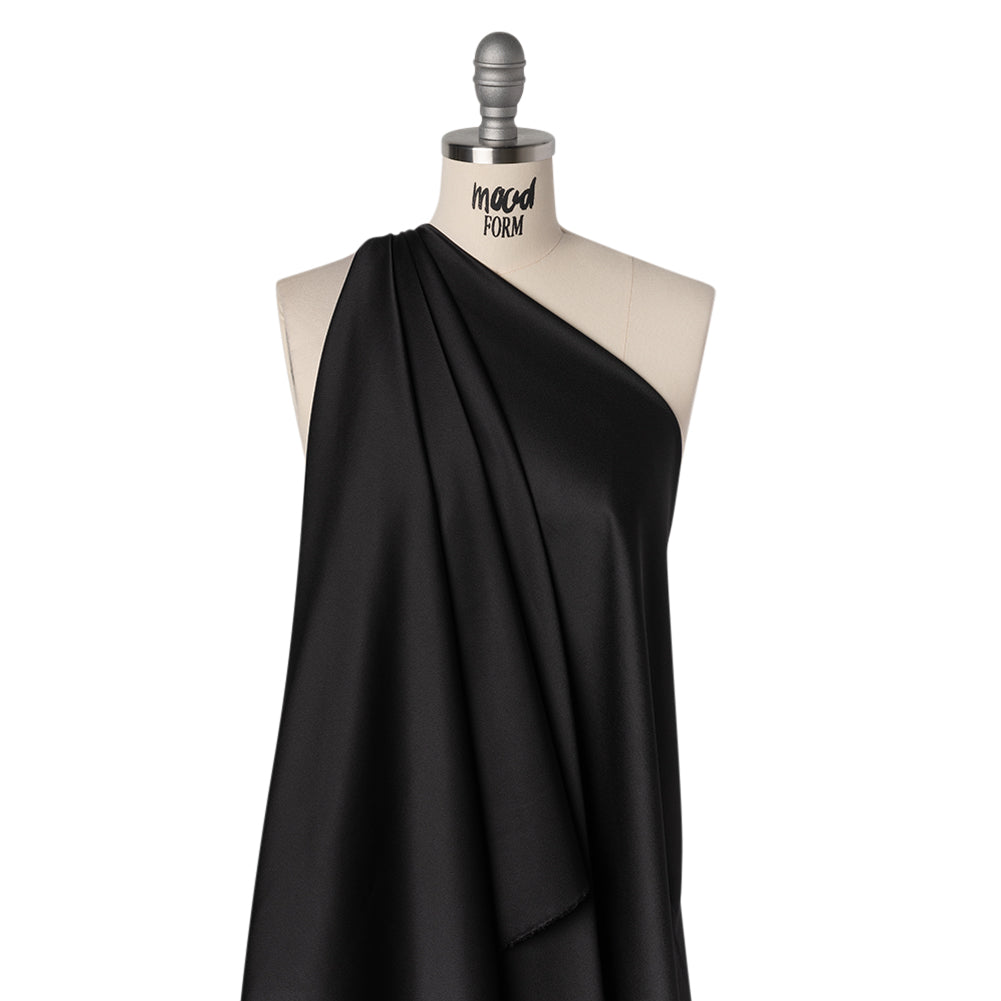 Crepe Back Polyester Satin - Black - Designer Deadstock Crepe Back Polyester Satin - Black - Designer Deadstock