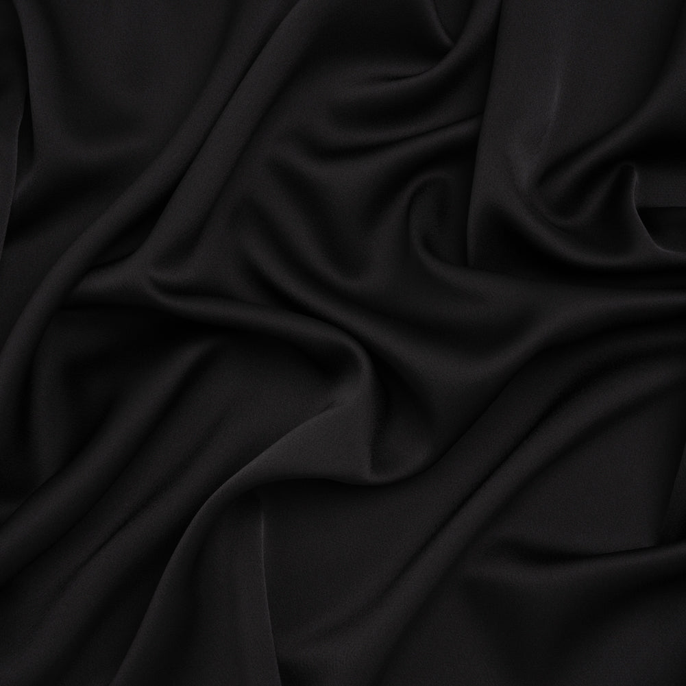 Crepe Back Polyester Satin - Black - Designer Deadstock Crepe Back Polyester Satin - Black - Designer Deadstock