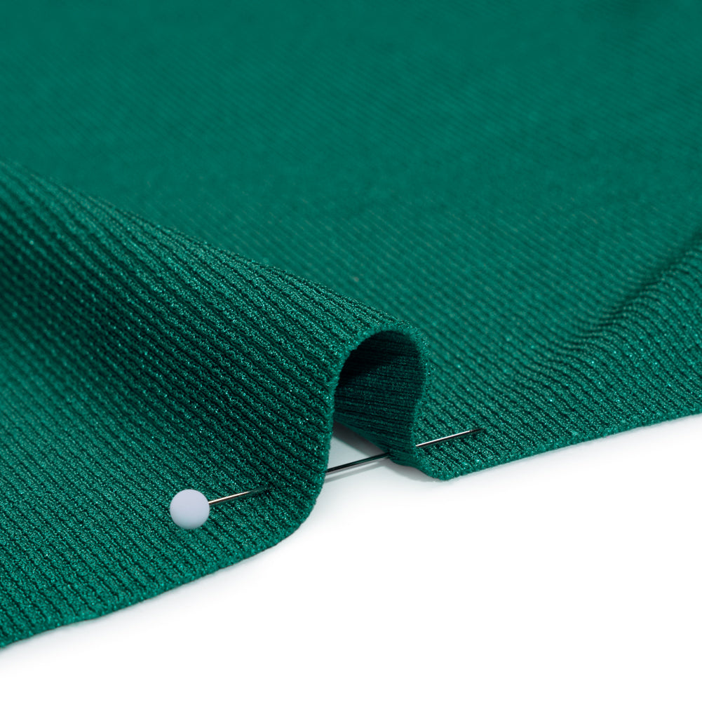 Polyester French Terry Rib Knit - Teal Green - Designer Deadstock Polyester French Terry Rib Knit - Teal Green - Designer Deadstock