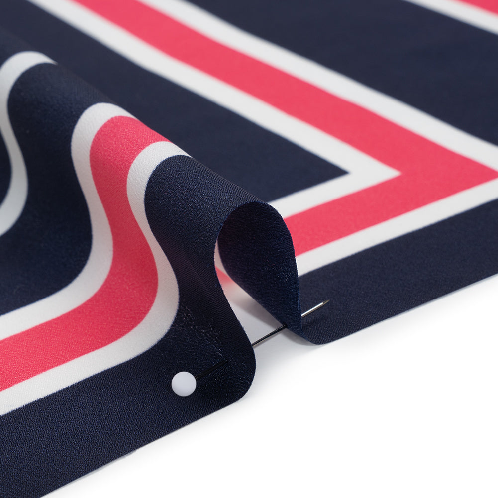 Polyester Crepe de Chine Panel - Pink, Navy Blue and White Floral Bandana - Designer Deadstock Polyester Crepe de Chine Panel - Pink, Navy Blue and White Floral Bandana - Designer Deadstock