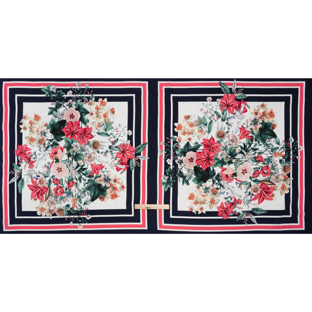 Polyester Crepe de Chine Panel - Pink, Navy Blue and White Floral Bandana - Designer Deadstock Polyester Crepe de Chine Panel - Pink, Navy Blue and White Floral Bandana - Designer Deadstock