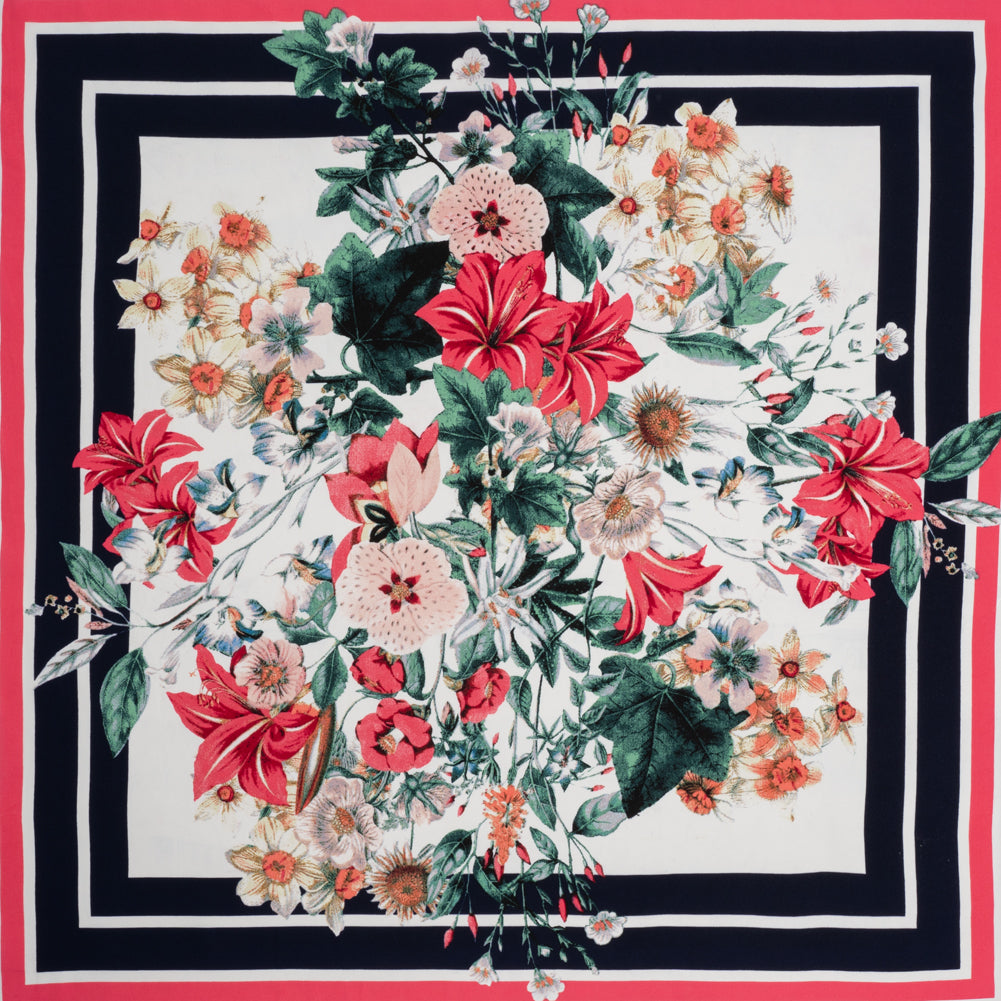 Polyester Crepe de Chine Panel - Pink, Navy Blue and White Floral Bandana - Designer Deadstock Polyester Crepe de Chine Panel - Pink, Navy Blue and White Floral Bandana - Designer Deadstock