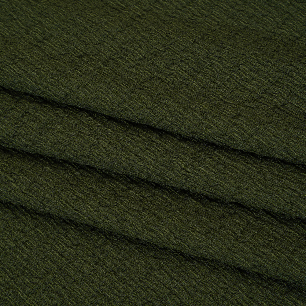 Crinkled Stretch Polyester Sweater Knit - Moss Green - Designer Deadstock Crinkled Stretch Polyester Sweater Knit - Moss Green - Designer Deadstock