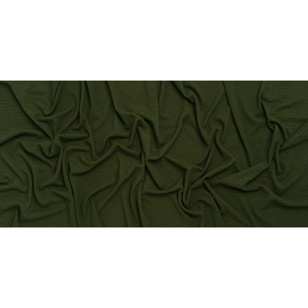 Crinkled Stretch Polyester Sweater Knit - Moss Green - Designer Deadstock Crinkled Stretch Polyester Sweater Knit - Moss Green - Designer Deadstock