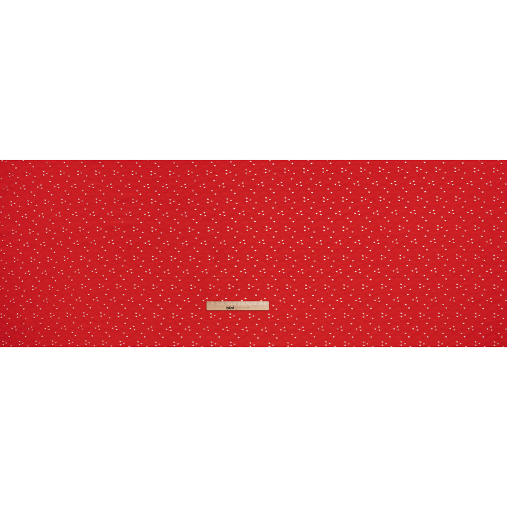 Stretch Polyester Eyelet Jersey - Coral Red Tiny Flower Vines - Designer Deadstock Stretch Polyester Eyelet Jersey - Coral Red Tiny Flower Vines - Designer Deadstock