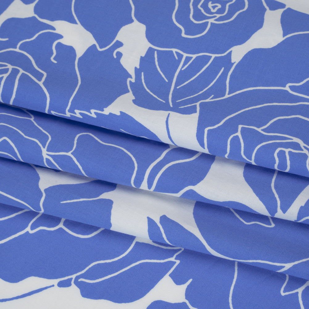 Stretch Cotton Shirting Print - French Blue and White Roses - Designer Deadstock Stretch Cotton Shirting Print - French Blue and White Roses - Designer Deadstock
