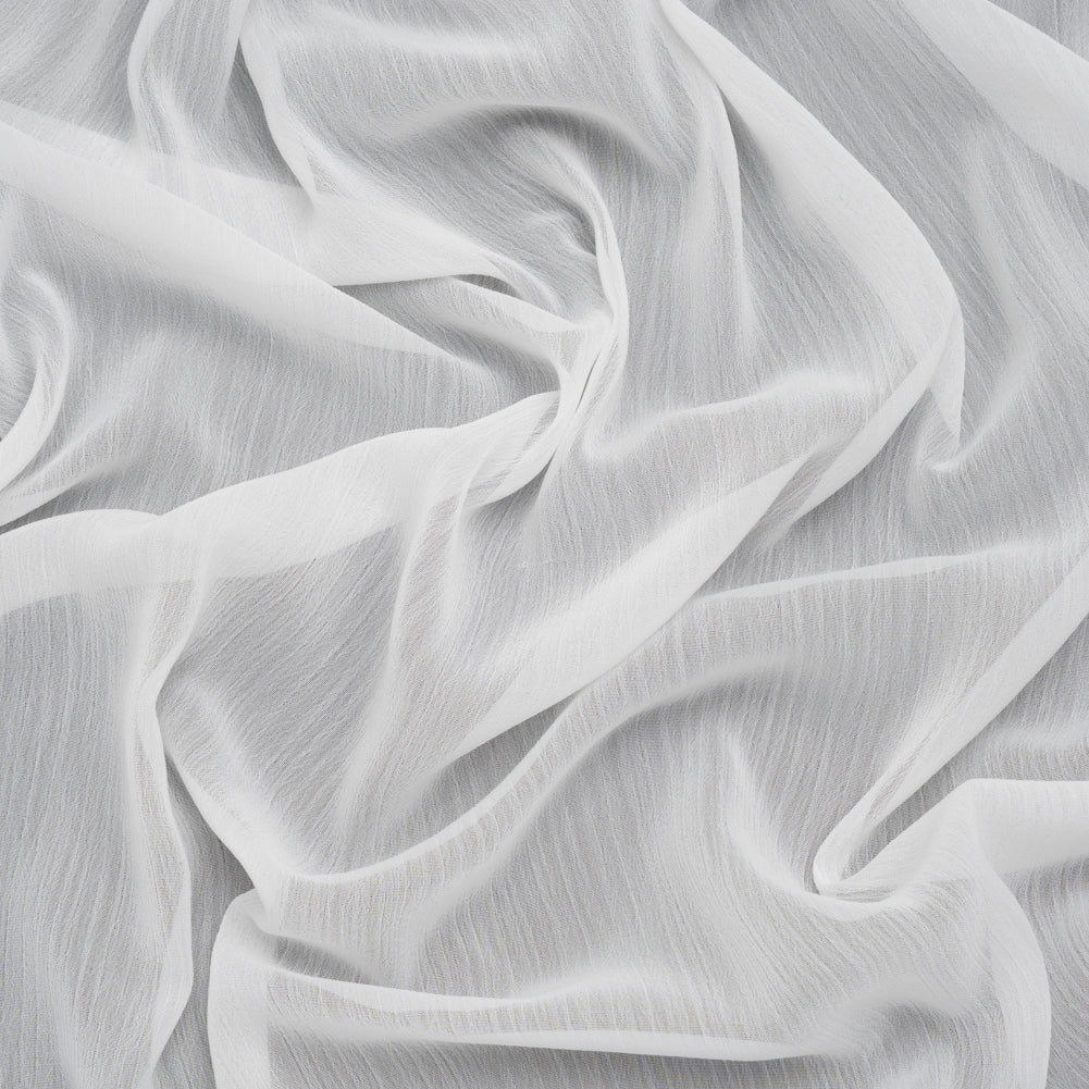 Crinkled Polyester Chiffon - White - Designer Deadstock Crinkled Polyester Chiffon - White - Designer Deadstock
