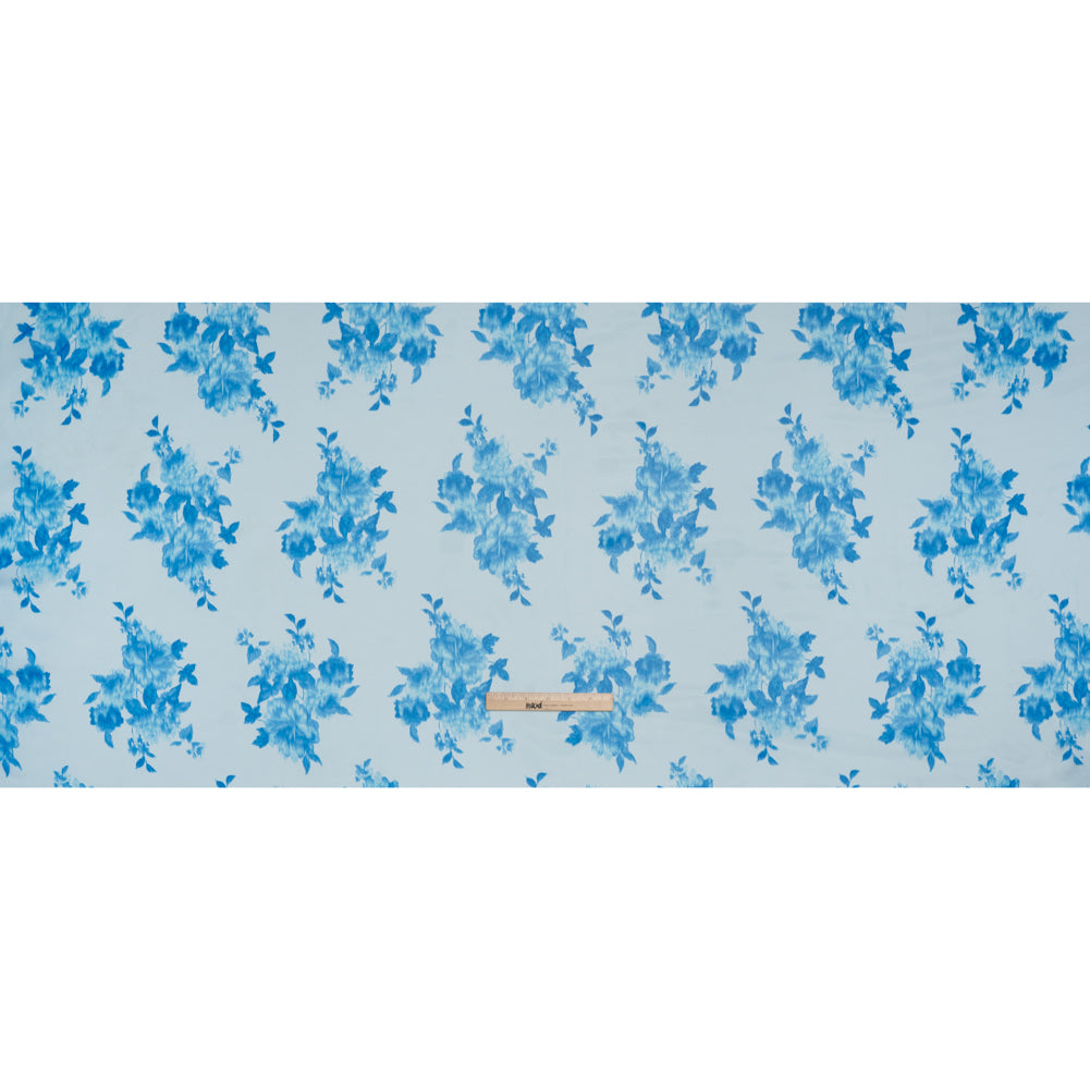 Polyester Chiffon Print - Sky and Horizon Blue Ikat Floral Bunches - Designer Deadstock Polyester Chiffon Print - Sky and Horizon Blue Ikat Floral Bunches - Designer Deadstock