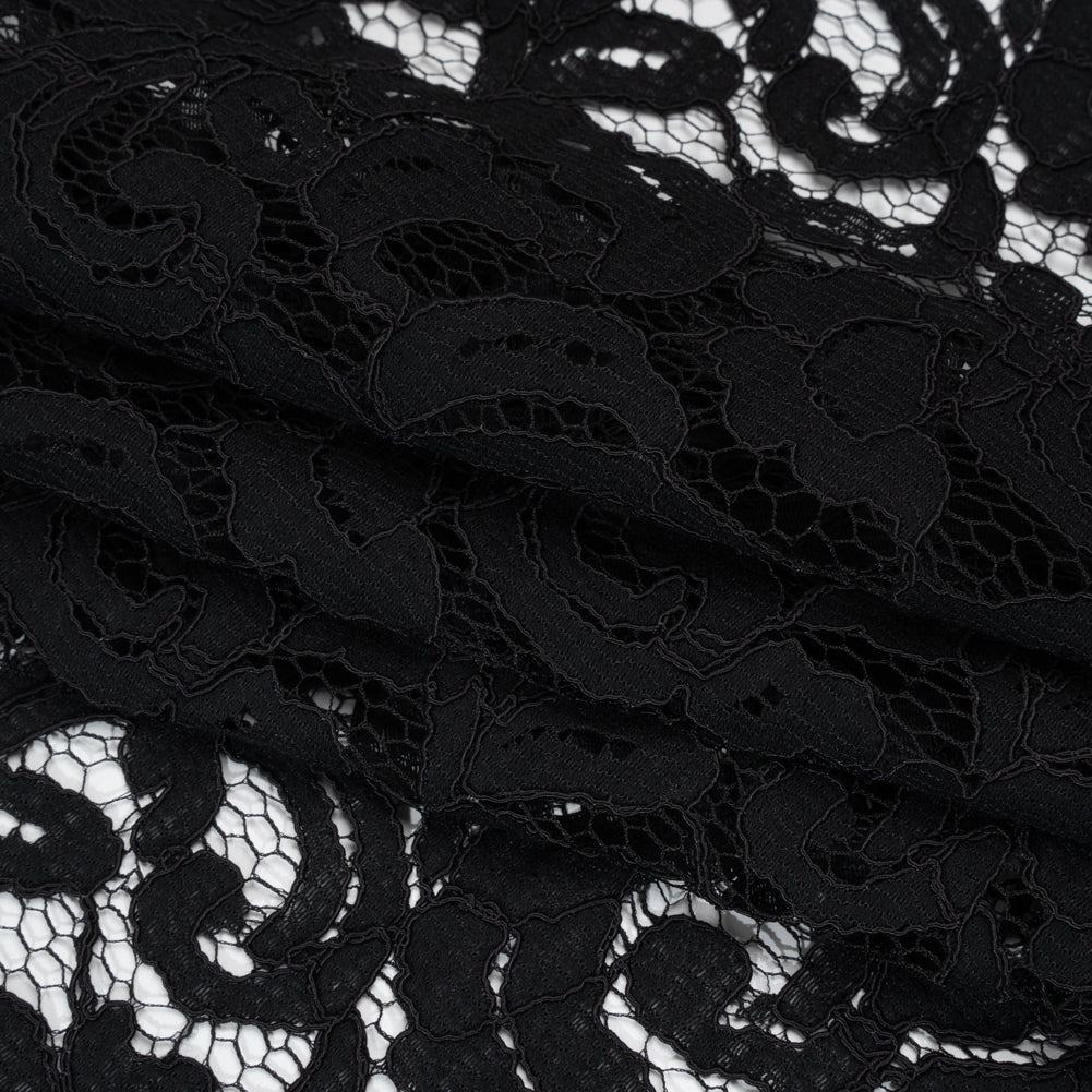Corded Cotton and Polyester Lace - Black Floral - Designer Deadstock Corded Cotton and Polyester Lace - Black Floral - Designer Deadstock