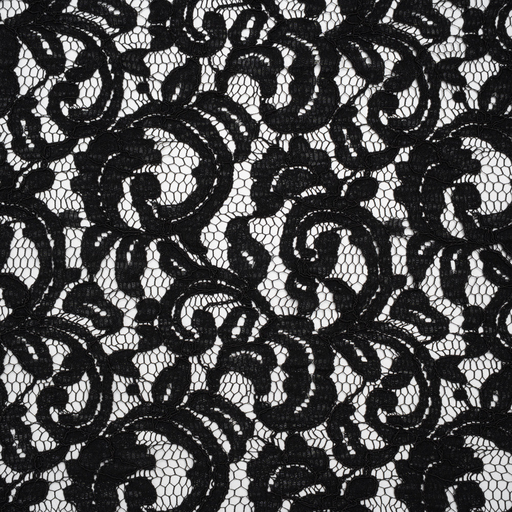 Corded Cotton and Polyester Lace - Black Floral - Designer Deadstock Corded Cotton and Polyester Lace - Black Floral - Designer Deadstock