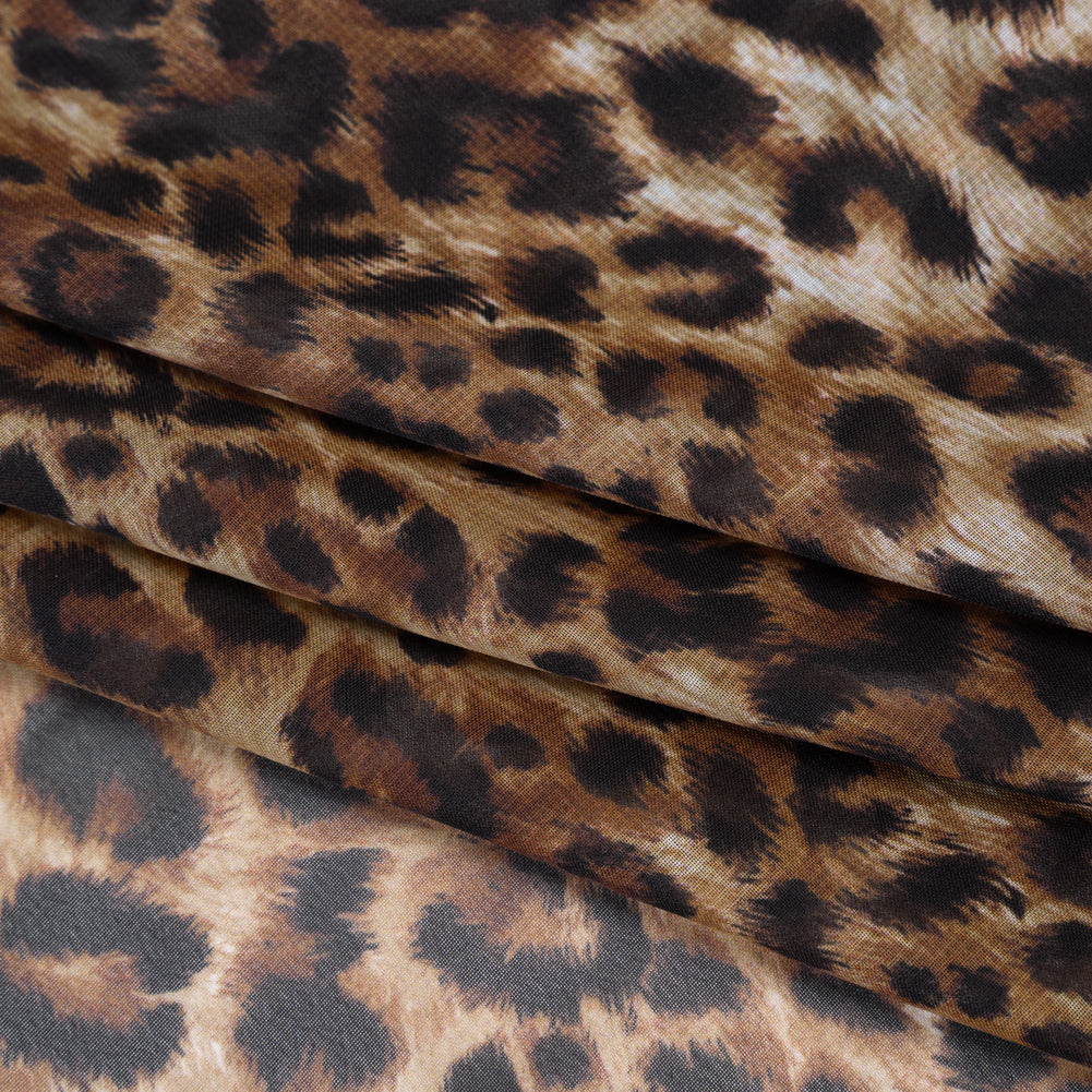 Polyester Chiffon Print - Brown and Black Leopard Spots - Designer Deadstock Polyester Chiffon Print - Brown and Black Leopard Spots - Designer Deadstock