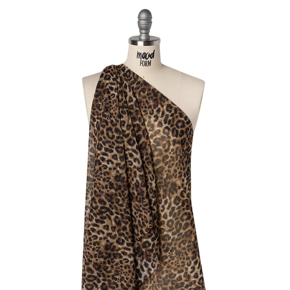 Polyester Chiffon Print - Brown and Black Leopard Spots - Designer Deadstock Polyester Chiffon Print - Brown and Black Leopard Spots - Designer Deadstock