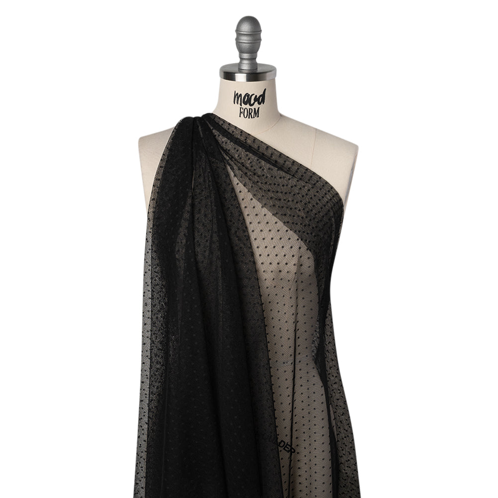 Point D'Esprit Tulle - Black - Designer Deadstock Point D'Esprit Tulle - Black - Designer Deadstock
