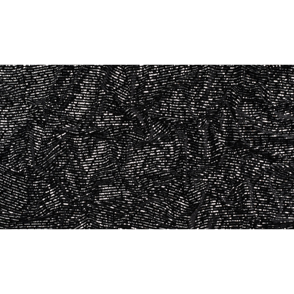 Polyester Velour with Sequins - Black and Silver Broken Stripes - Designer Deadstock - Full Polyester Velour with Sequins - Black and Silver Broken Stripes - Designer Deadstock - Full