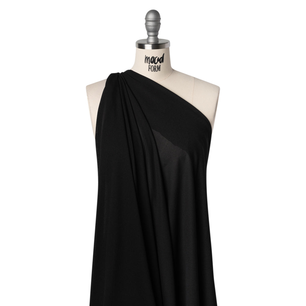 Lightweight Stretch Polyester Jersey - Black - Designer Deadstock Drape Lightweight Stretch Polyester Jersey - Black - Designer Deadstock Drape