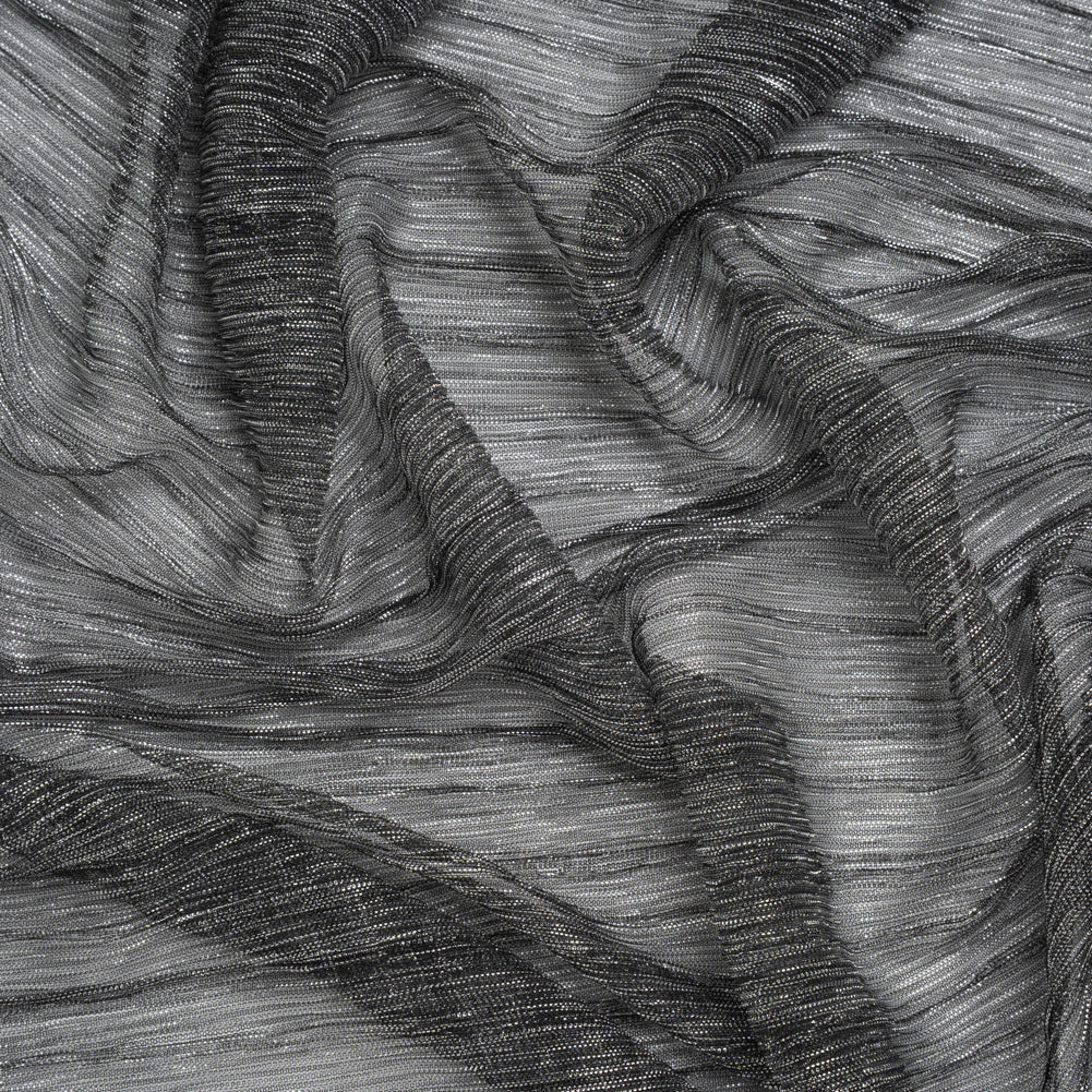 Metallic Sheer Polyester Knit Plisse - Silver and Black - Designer Deadstock Metallic Sheer Polyester Knit Plisse - Silver and Black - Designer Deadstock