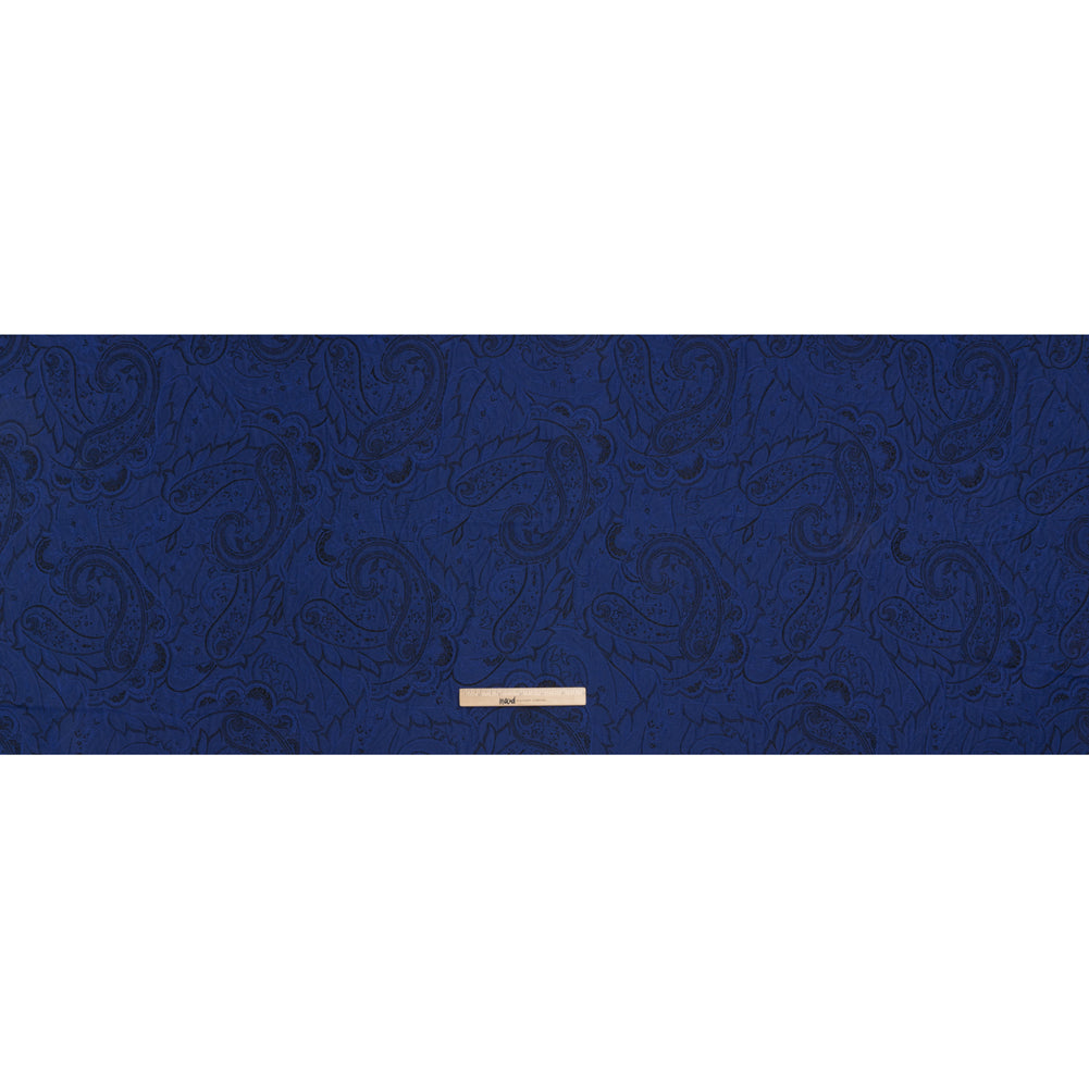 Metallic Cotton and Polyester Brocade - Dark Blue and Black Paisley - Designer Deadstock Metallic Cotton and Polyester Brocade - Dark Blue and Black Paisley - Designer Deadstock