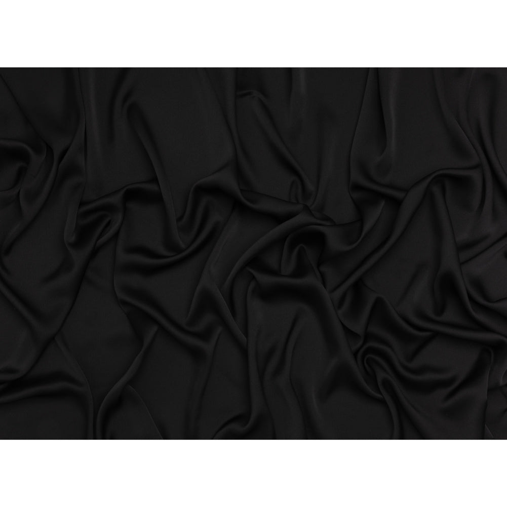 Satin Faced Polyester Crepe - Black - Designer Deadstock Satin Faced Polyester Crepe - Black - Designer Deadstock