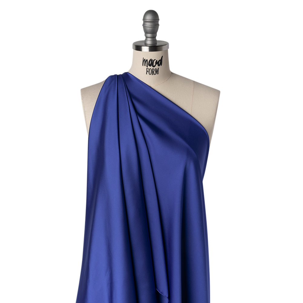 Stretch Polyester Charmeuse - Blue - Designer Deadstock Stretch Polyester Charmeuse - Blue - Designer Deadstock