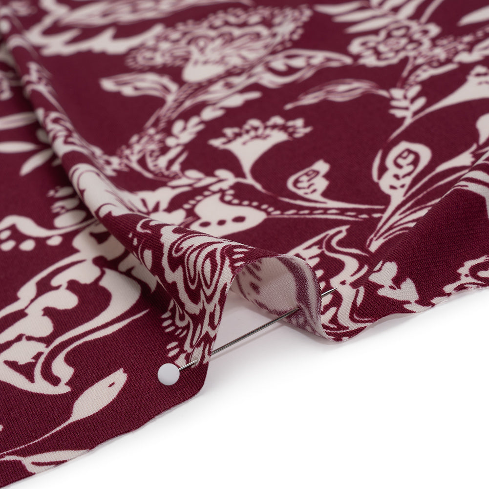 Stretch Polyester Tricot Print - Raspberry and Cream Jacobean Florals - Designer Deadstock Stretch Polyester Tricot Print - Raspberry and Cream Jacobean Florals - Designer Deadstock